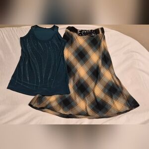 Elegant Plaid Skirt Set with Belt